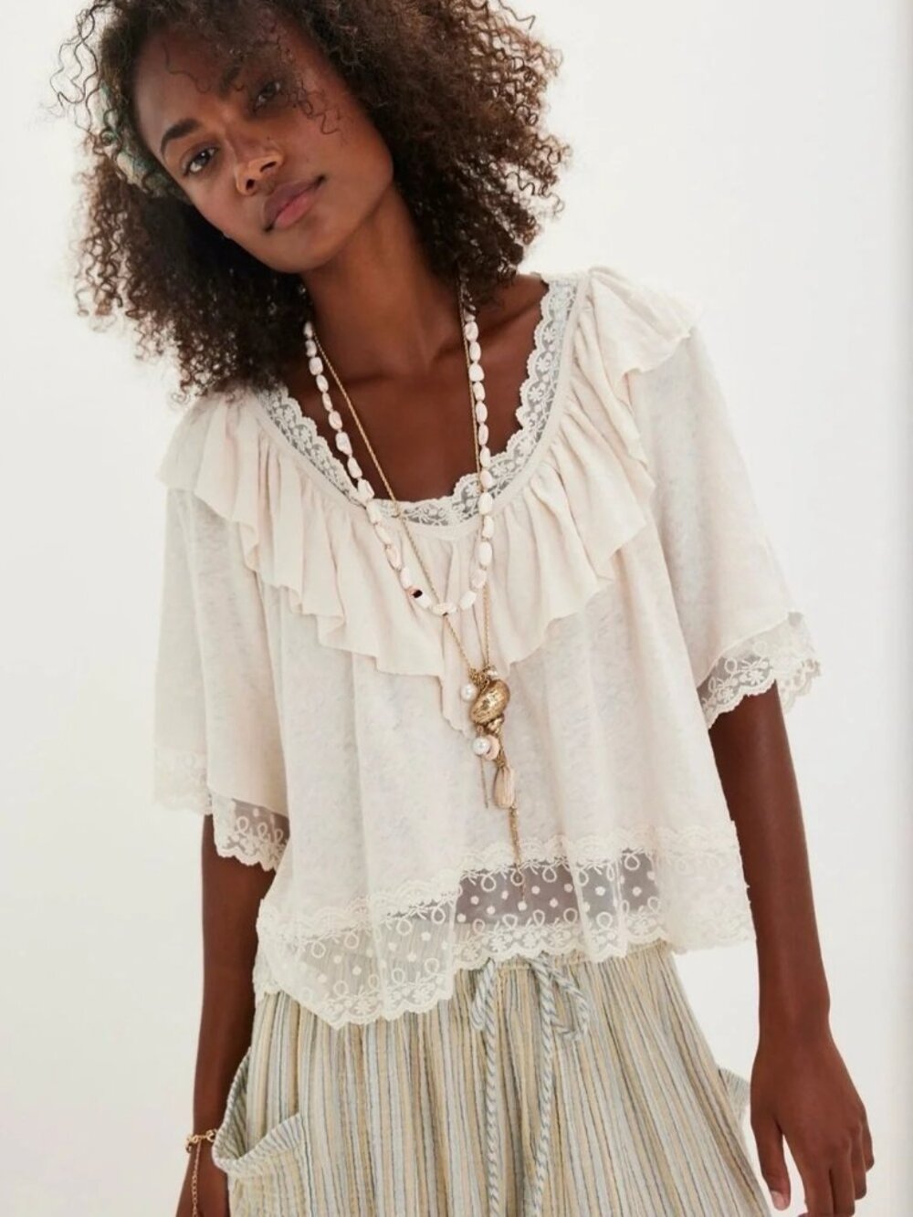 NWT Free People Lulu Knit Top in Tea Boho Romantic NWT